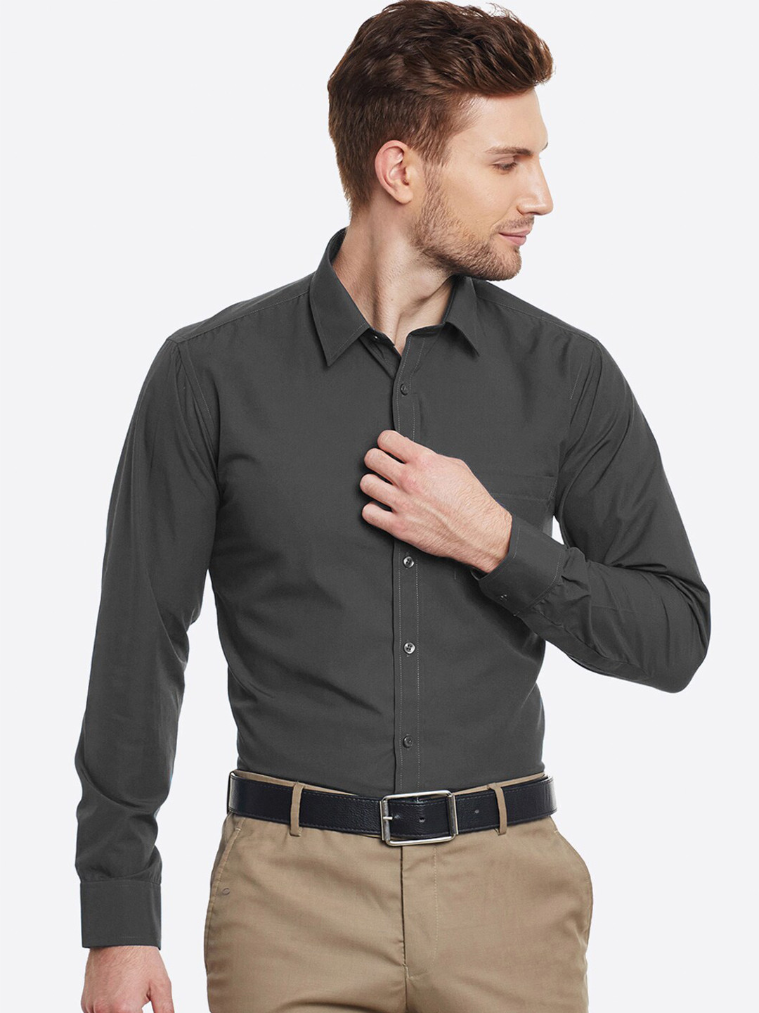 

English Navy New Slim Fit Opaque Easy Iron Formal Shirt, Charcoal