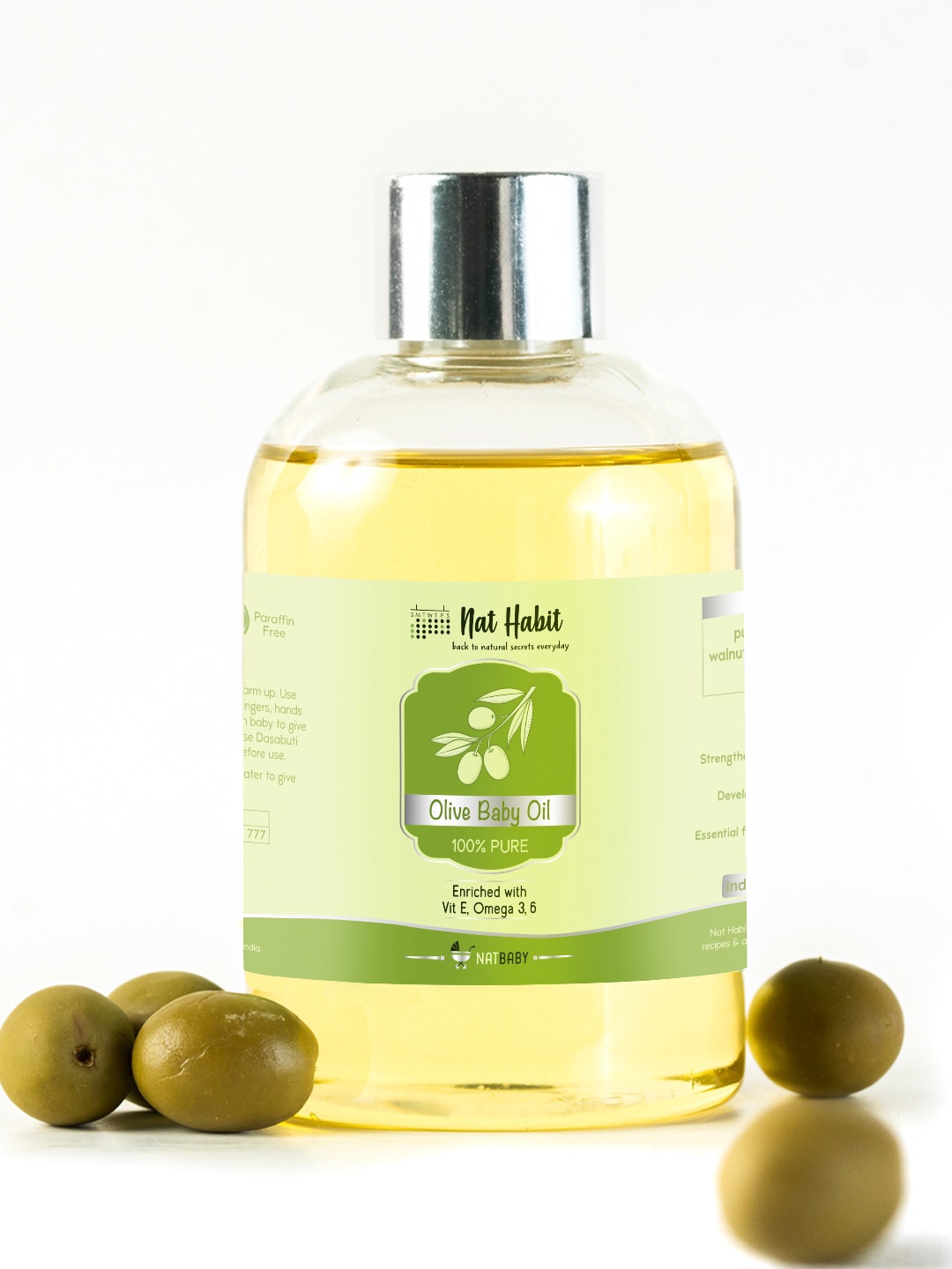 

Nat Habit Olive Baby Oil with Vitamin E & Omega-3 - Non-Refined & Chemical-Free - 200ml, Green