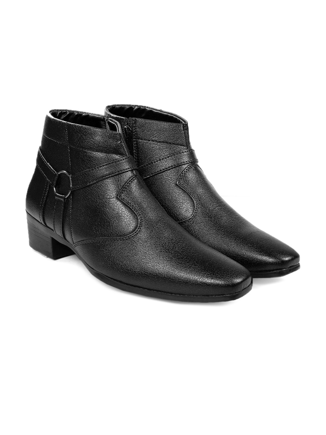 

Bxxy Men Mid Top Block Heel Elevator Formal Boots With Buckle Detail, Black