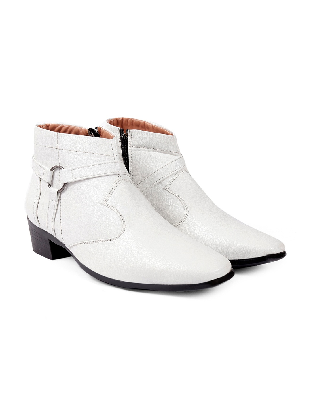 

Bxxy Men Mid Top Block Heel Elevator Formal Boots With Buckle Detail, White