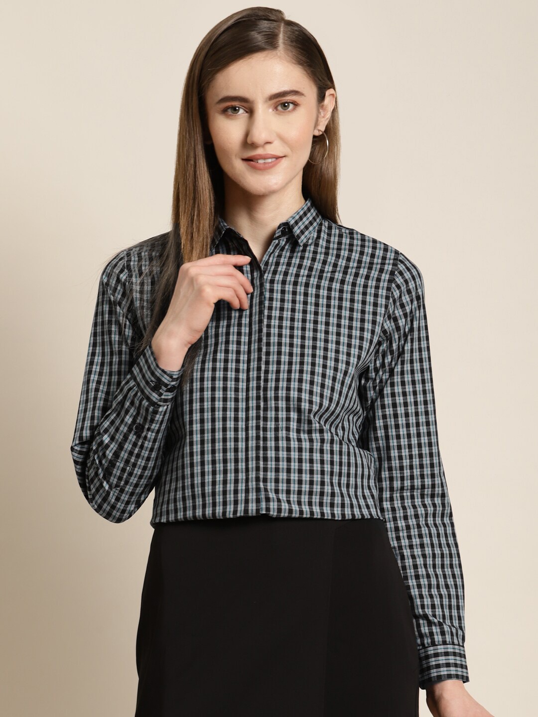 

Hancock Premium Micro Checked Spread Collar Pure Cotton Slim Fit Formal Shirt, Black