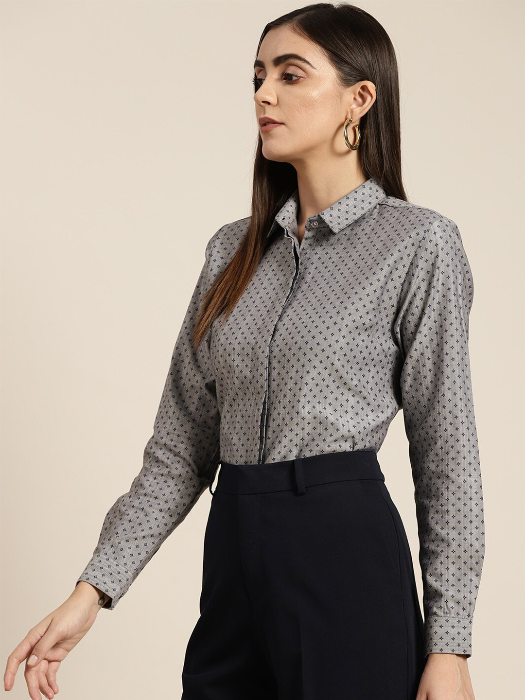 

Hancock Premium Slim Fit Micro Ditsy Printed Cotton Formal Shirt, Grey