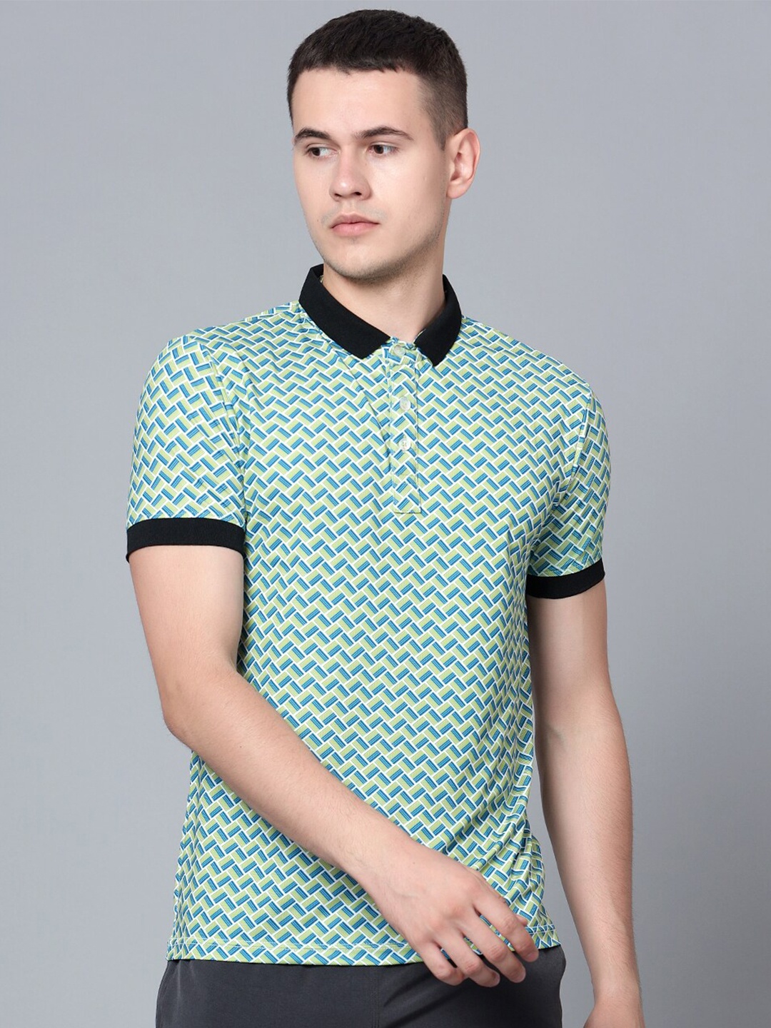 

Shiv Naresh Micro Ditsy Printed Polo Collar PlayDry Sports T-shirt, Sea green