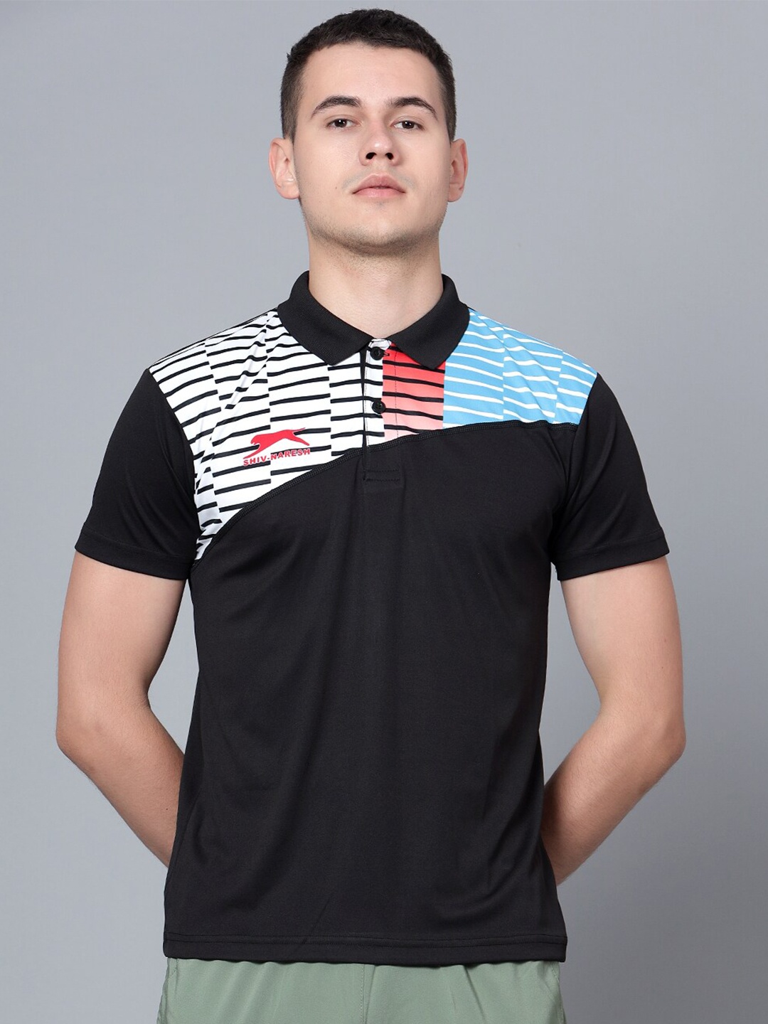 

Shiv Naresh Striped Polo Collar Cotton T-Shirt, Black