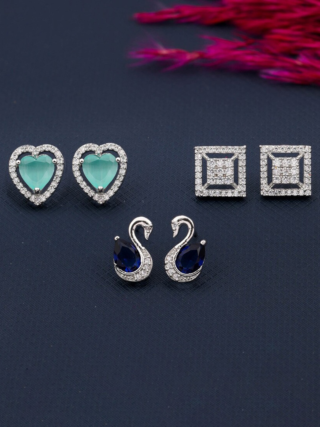 

ROFARWORD Set Of 3 Silver-Plated Stud Earrings, Gold