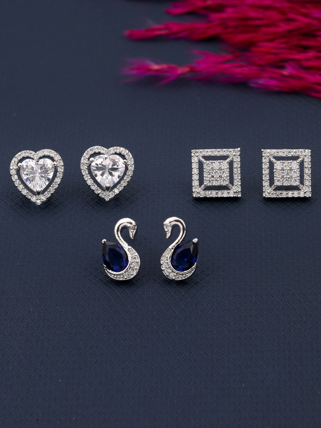 

ROFARWORD Set Of 3 Silver-Plated Stud Earrings, Gold