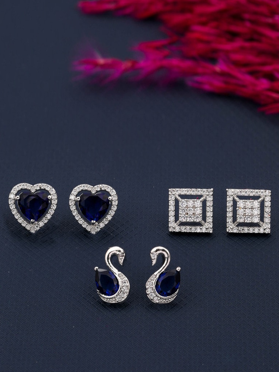 

ROFARWORD 3Pcs Silver-Plated Studs Earrings