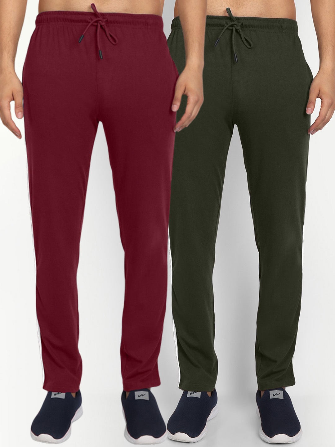 

T.T. Men Pack Of 2 Cotton Comfort Fit Track Pants, Maroon