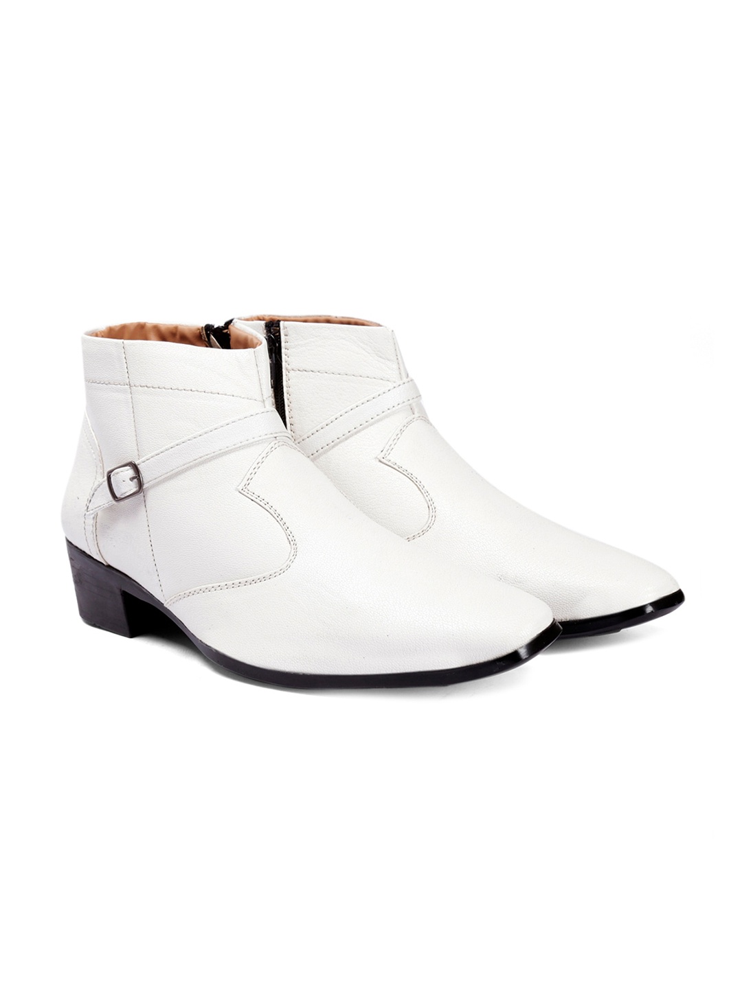 

Bxxy Men Mid Top Block Heel Elevator Formal Boots With Buckle Detail, White