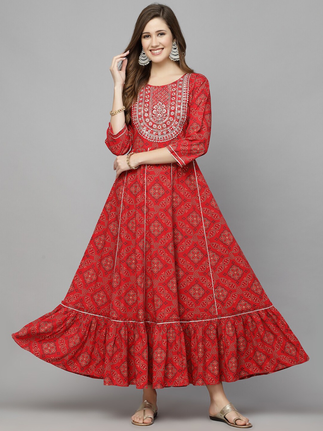 

Stylum Ethnic Motifs Printed Embroidered Fit & Flare Ethnic Dress, Red