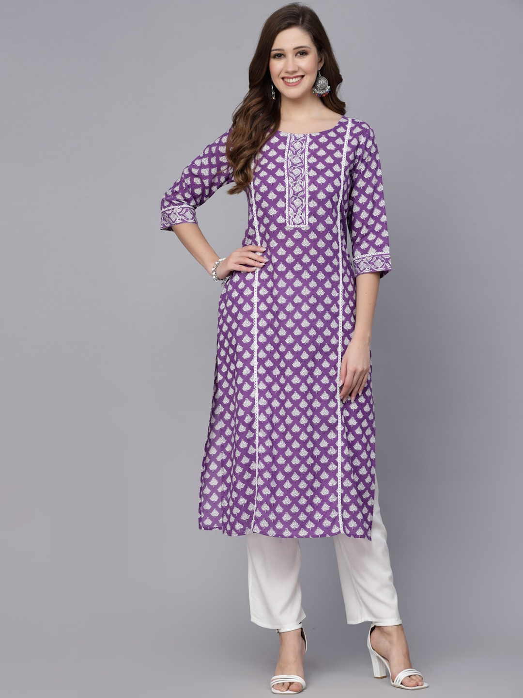 

Stylum Ethnic Motifs Printed Straight Kurta, Purple