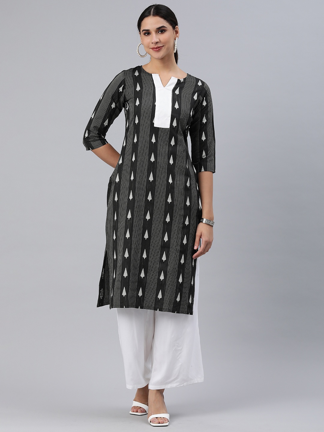 

KALINI Geometric Woven Design Kurta, Black