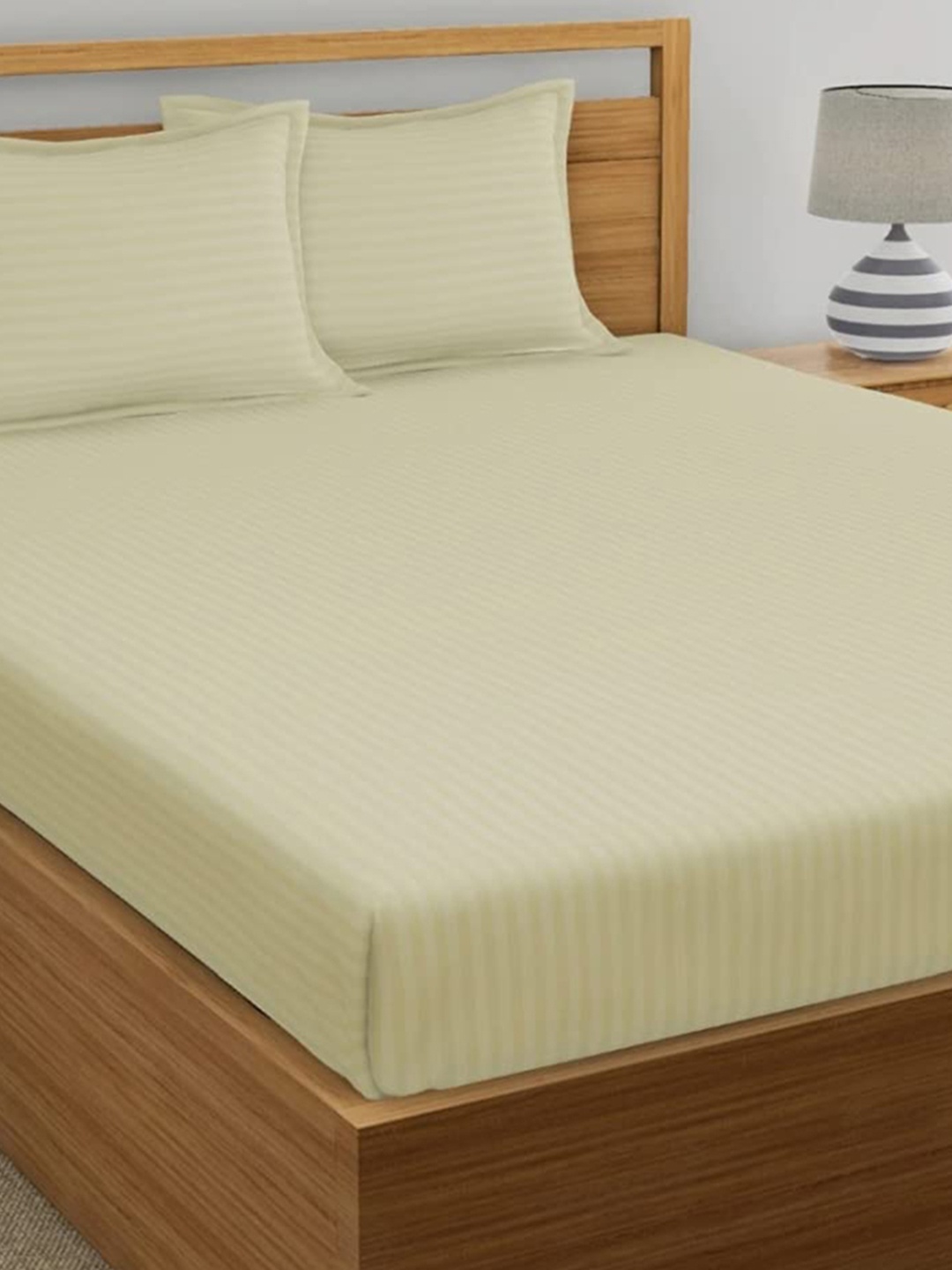 

Hammer Home Striped 200 TC King Bedsheet with 2 Pillow Covers, Beige