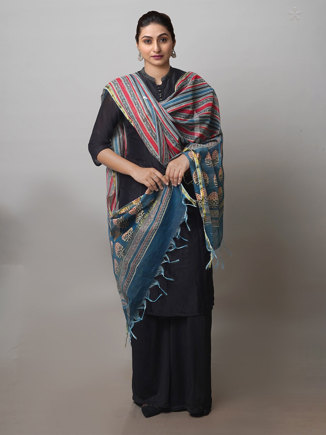 

Unnati Silks Ethnic Motifs Printed Pure Cotton Dupatta, Blue