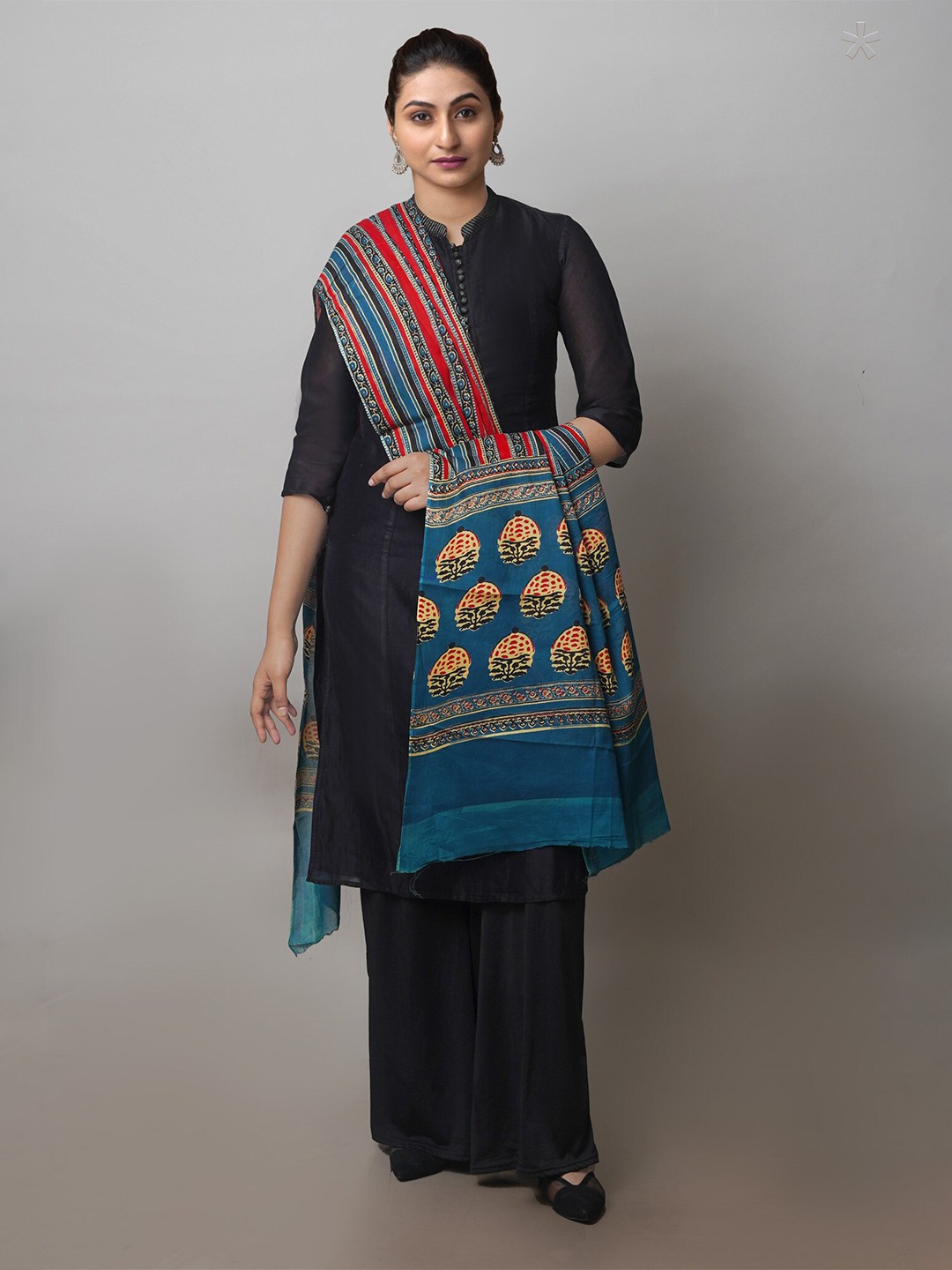 

Unnati Silks Ethnic Motifs Printed Pure Cotton Dupatta, Blue