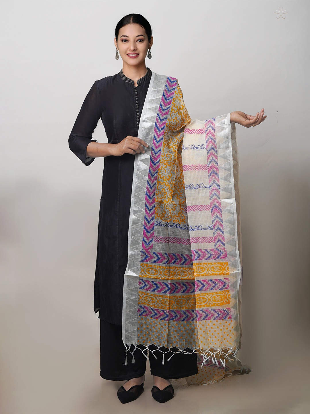 

Unnati Silks Ethnic Motifs Printed Pure Cotton Block Print Dupatta, Orange