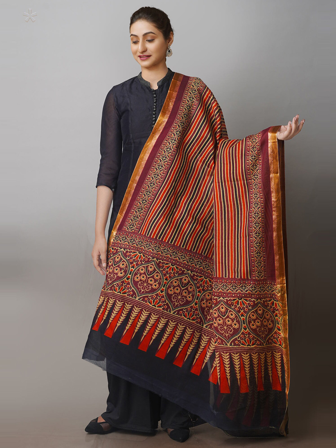 

Unnati Silks Ethnic Motifs Printed Pure Cotton Dupatta, Red