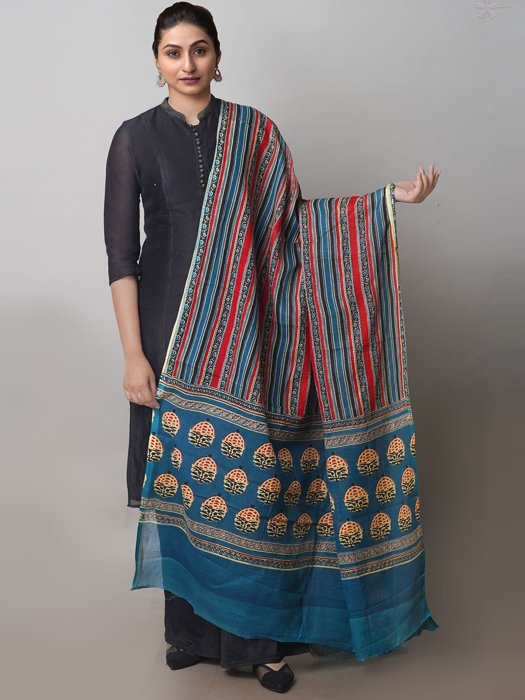 

Unnati Silks Ethnic Motifs Printed Pure Cotton Dupatta, Red