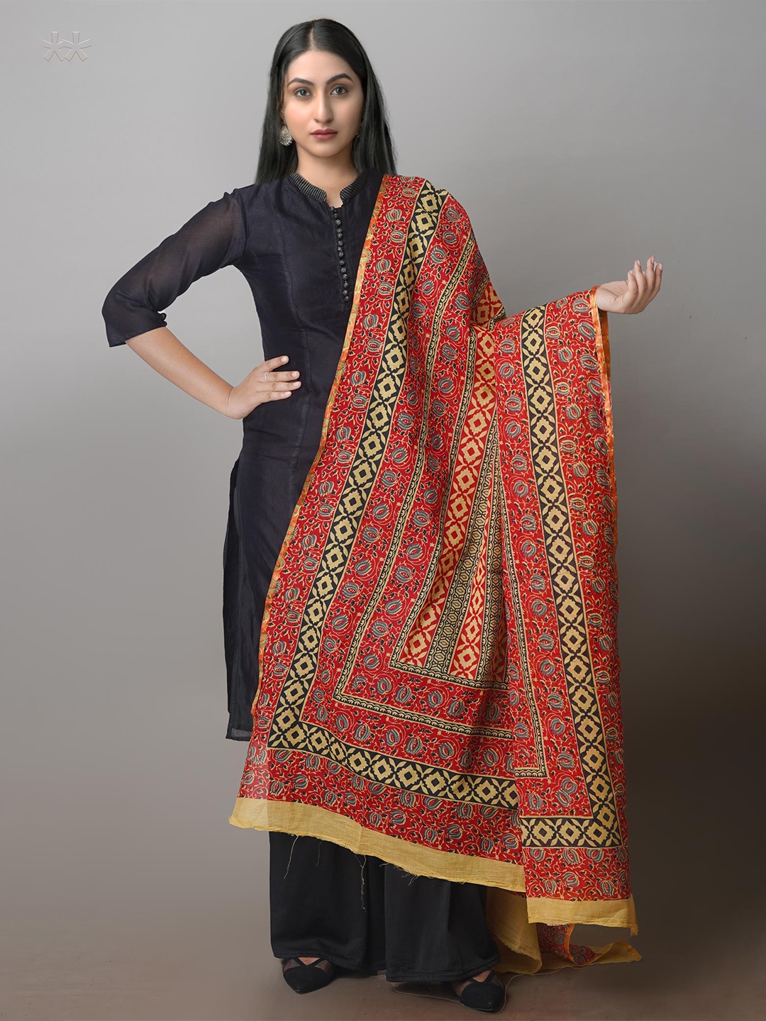 

Unnati Silks Ethnic Motifs Printed Pure Cotton Dupatta, Red