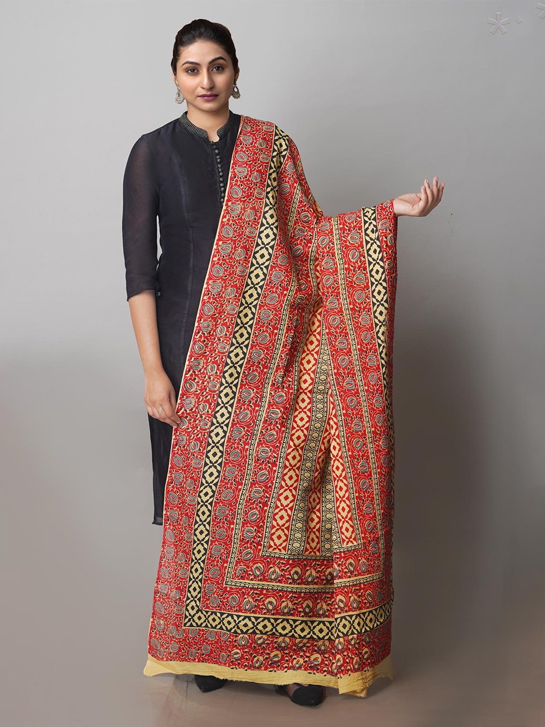 

Unnati Silks Ethnic Motifs Printed Pure Cotton Dupatta, Red