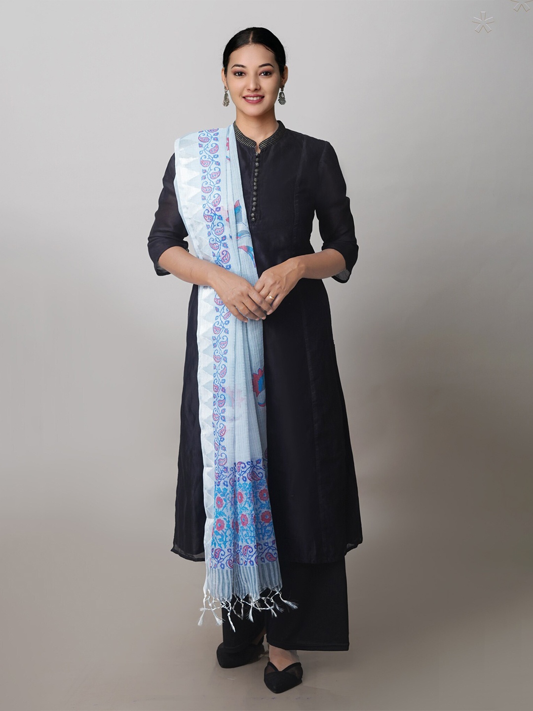 

Unnati Silks Ethnic Motifs Printed Pure Cotton Dupatta, Blue
