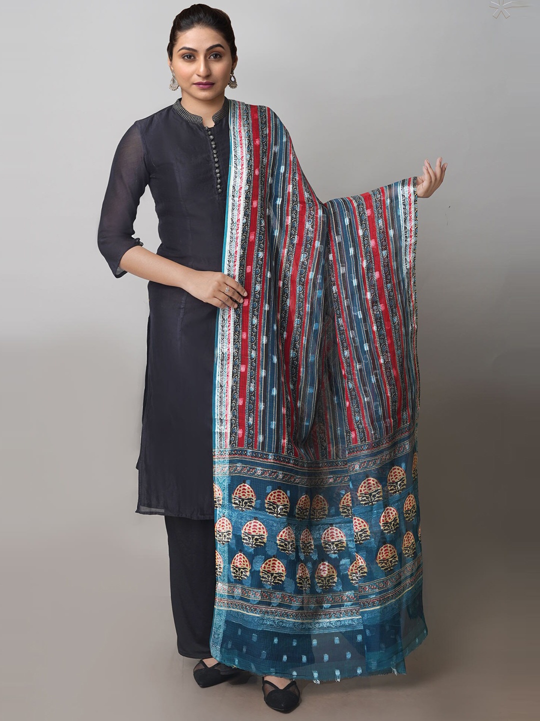 

Unnati Silks Printed Pure Cotton Dupatta, Navy blue