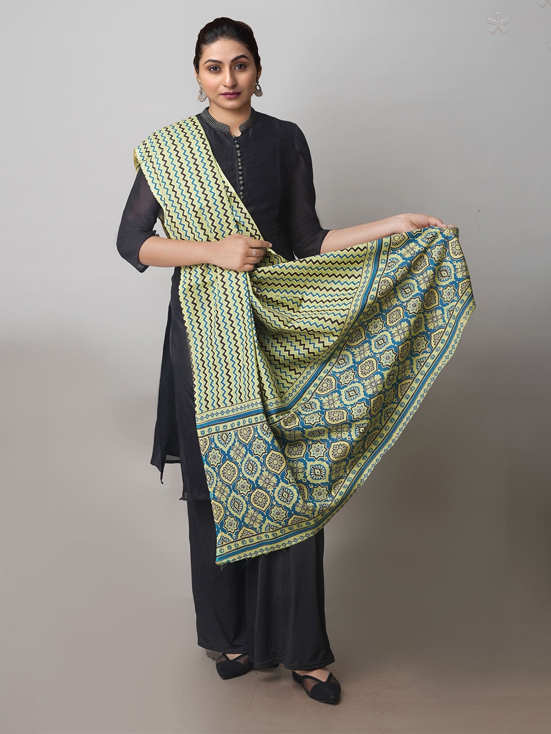 

Unnati Silks Ethnic Motifs Printed Pure Cotton Dupatta, Green