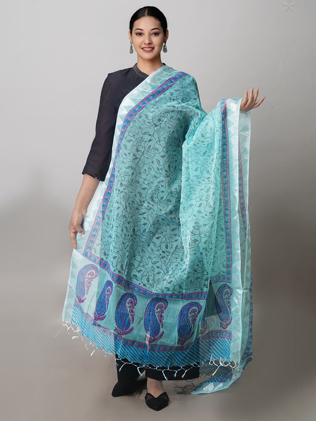 

Unnati Silks Ethnic Motifs Printed Pure Cotton Dupatta, Blue