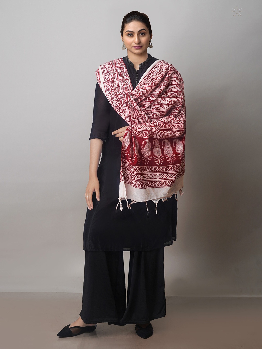 

Unnati Silks Ethnic Motifs Printed Pure Cotton Dupatta, White