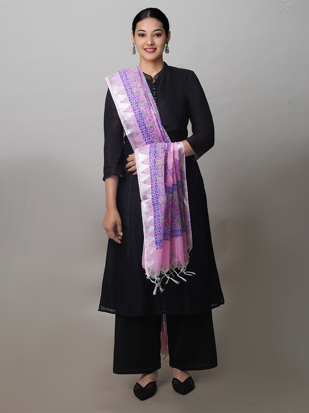 

Unnati Silks Ethnic Motifs Printed Pure Cotton Dupatta, Pink