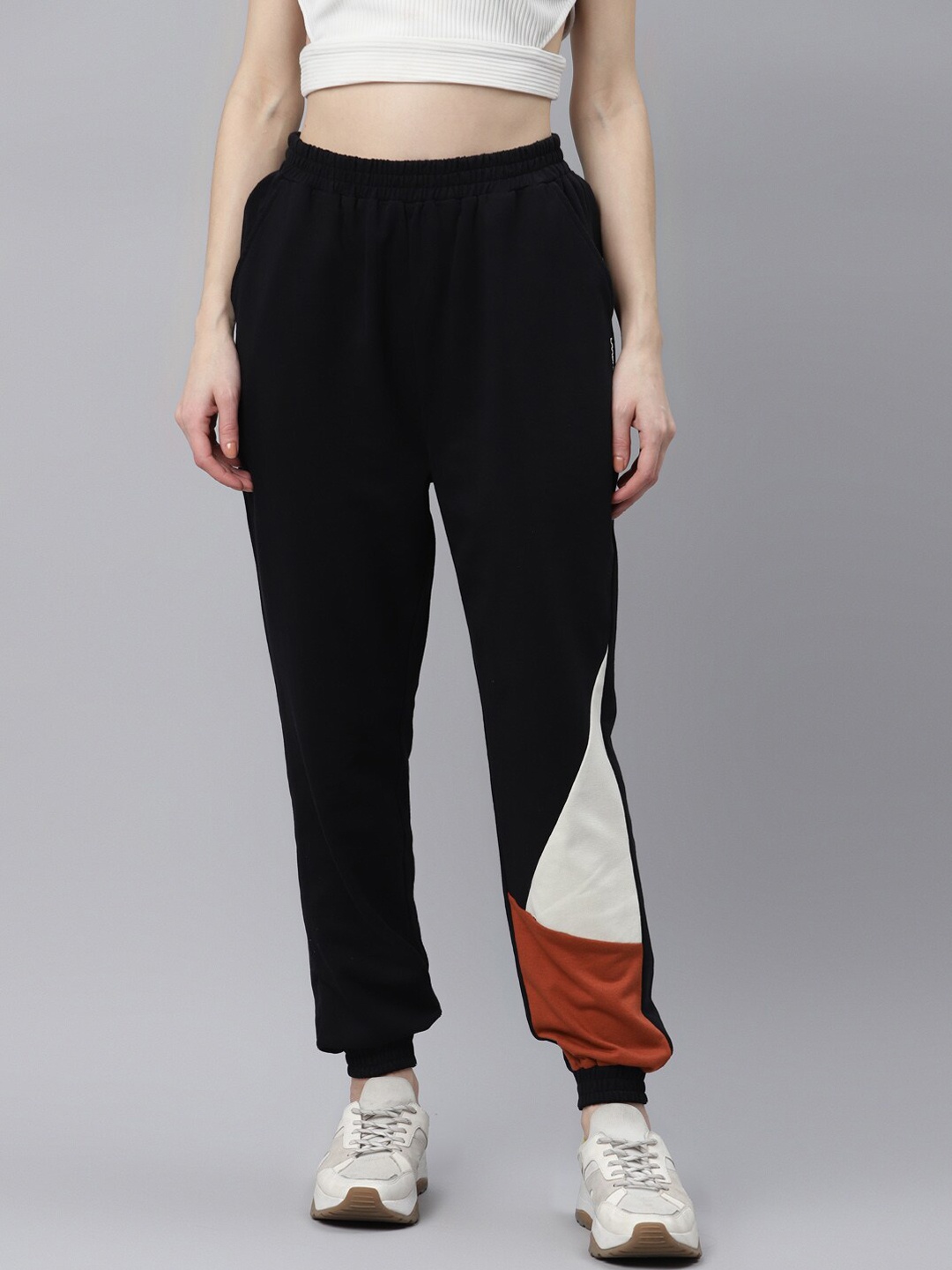 

Laabha Women Mid-Rise Colorblocked Training & Gym Joggers, Black