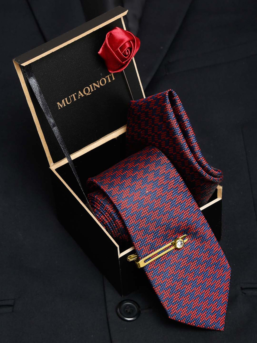 

MUTAQINOTI Men Silk Accessory Gift Set, Maroon