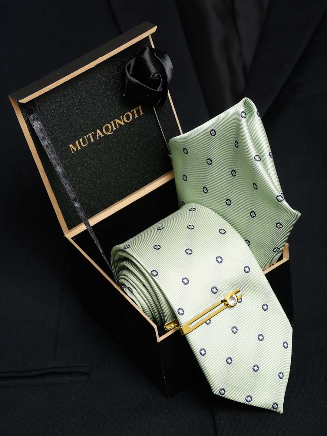 

MUTAQINOTI Men Silk Accessory Gift Set, Green