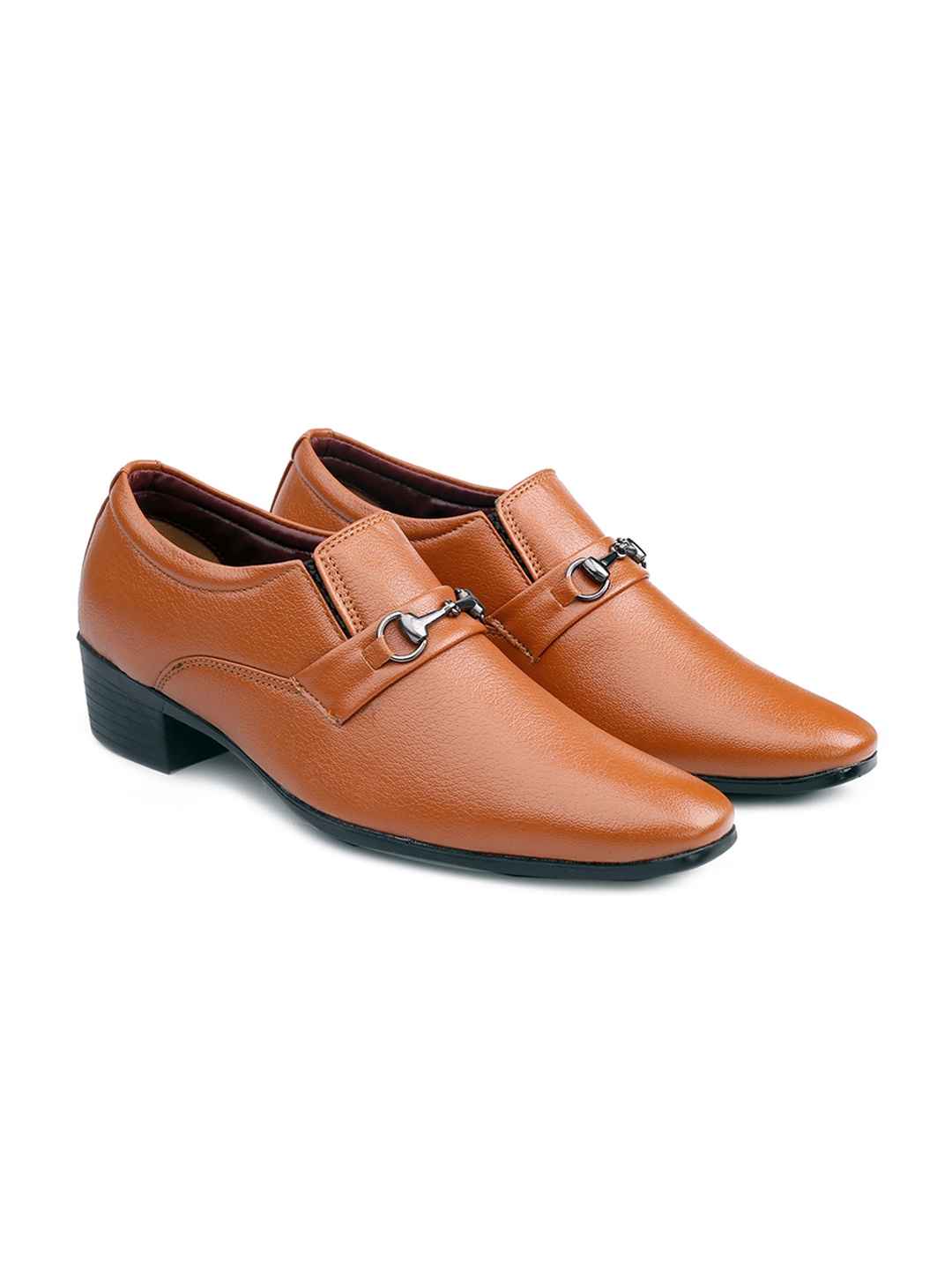 

Bxxy Men Textured Buckled Elevator Formal Slip On Shoes, Tan