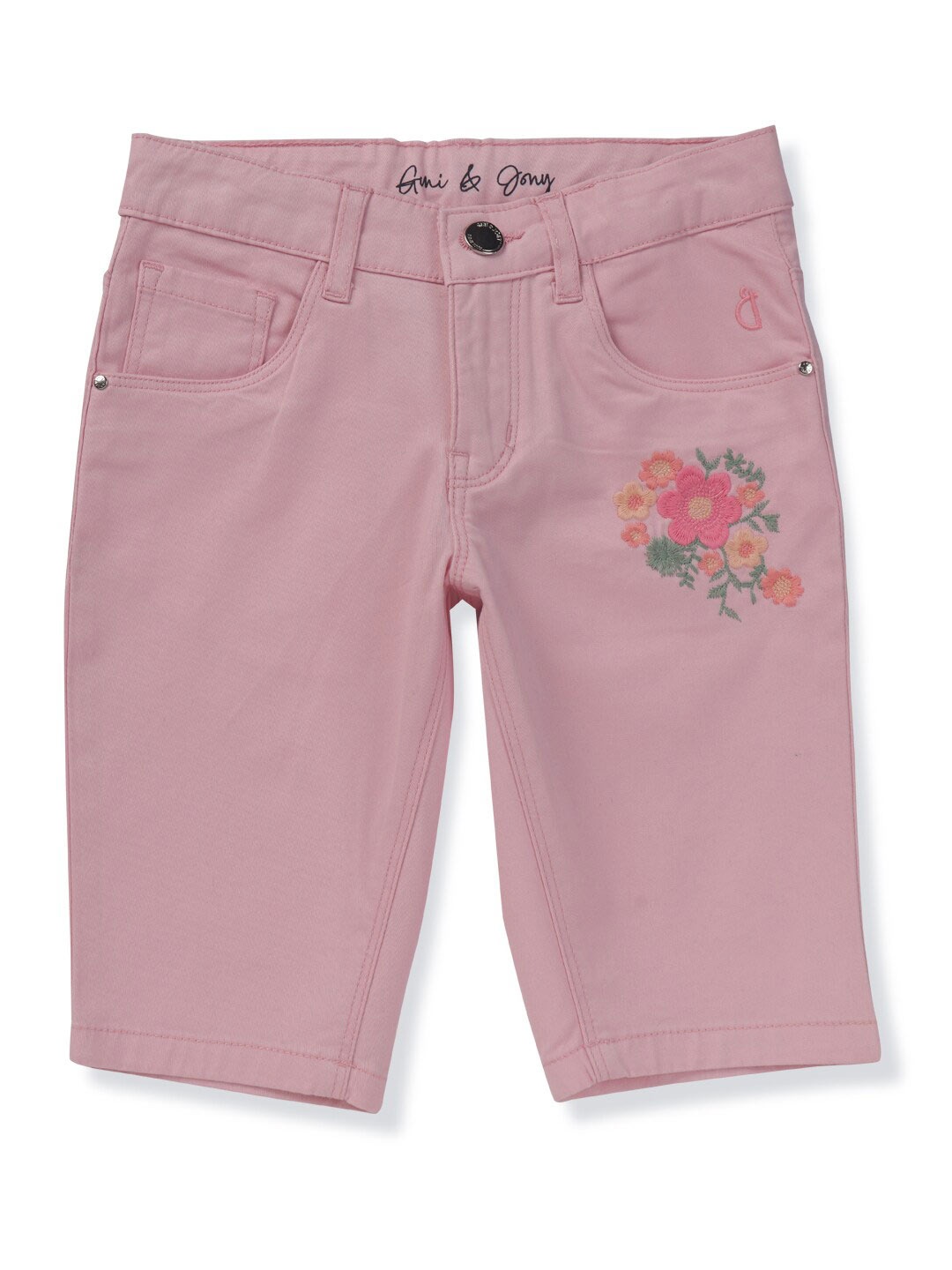 

Gini and Jony Infant Girls Floral Embroidered Cotton Capris, Pink