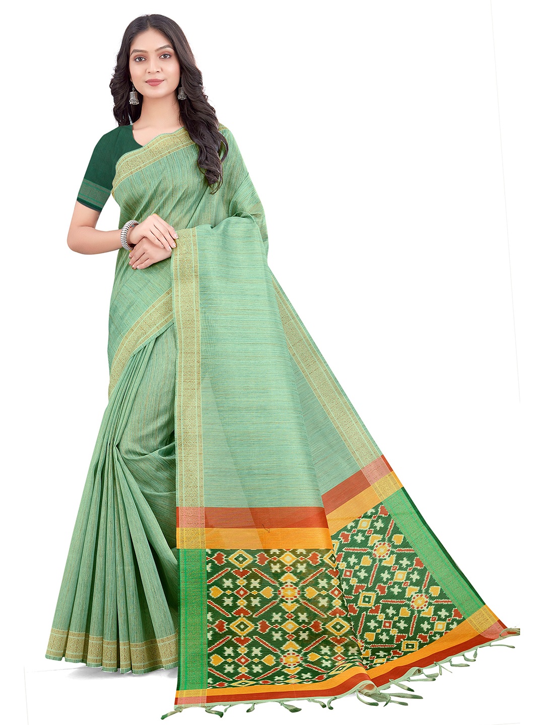 

Mitera Green & Mustard Floral Art Silk Bhagalpuri Saree