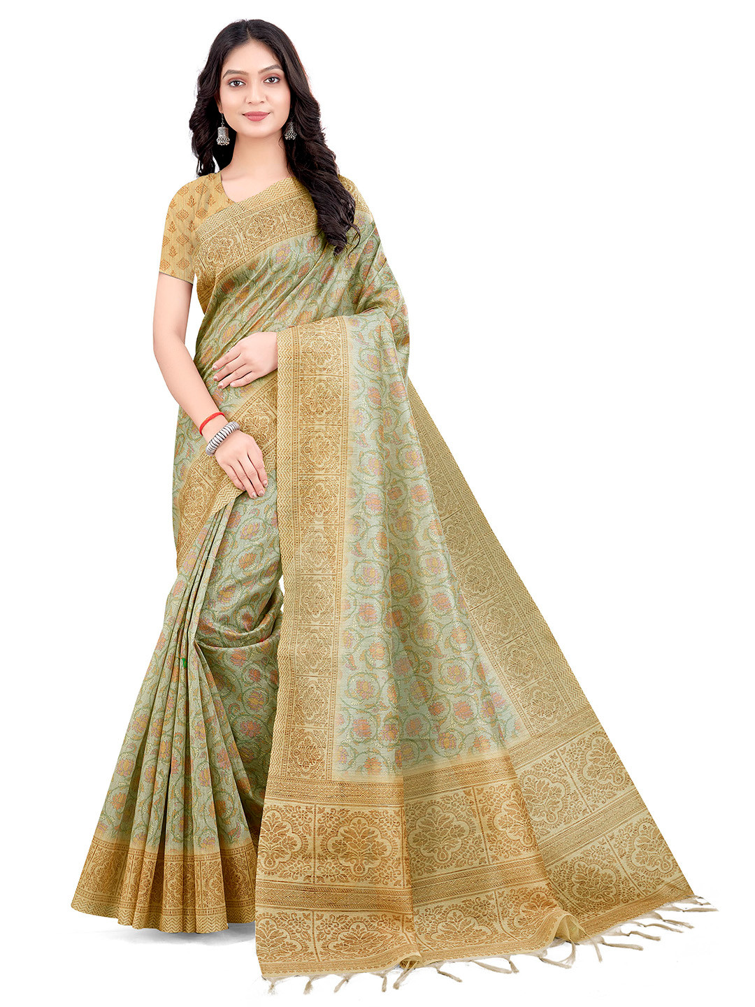 

Mitera Floral Printed Bhagalpuri Saree, Green