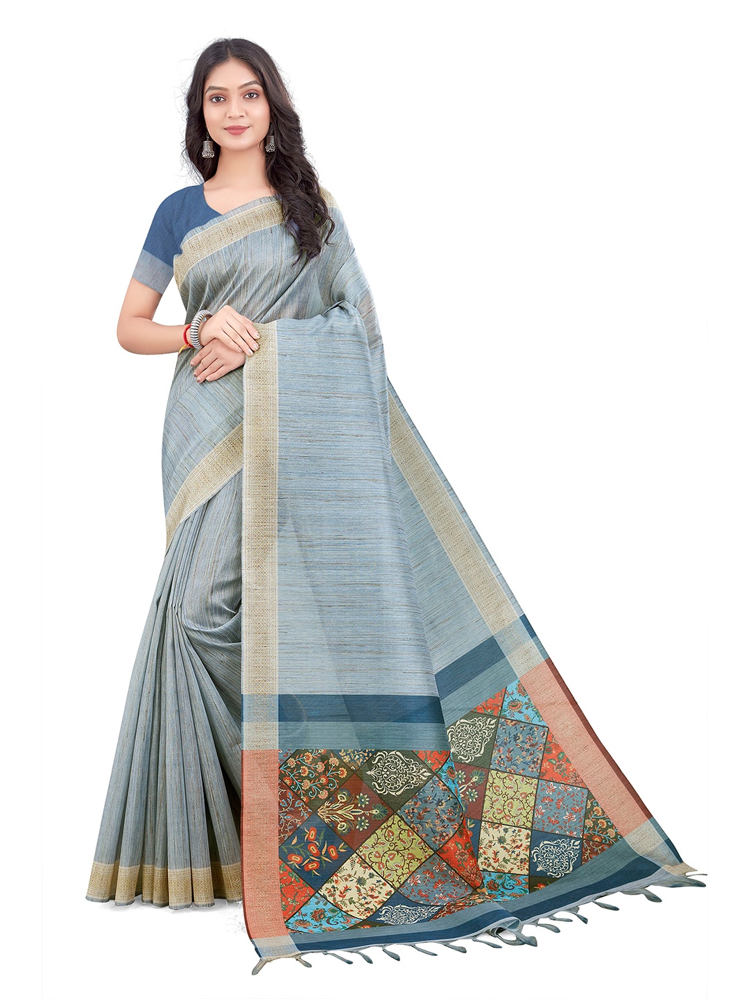 

Mitera Blue & Red Art Silk Bhagalpuri Saree