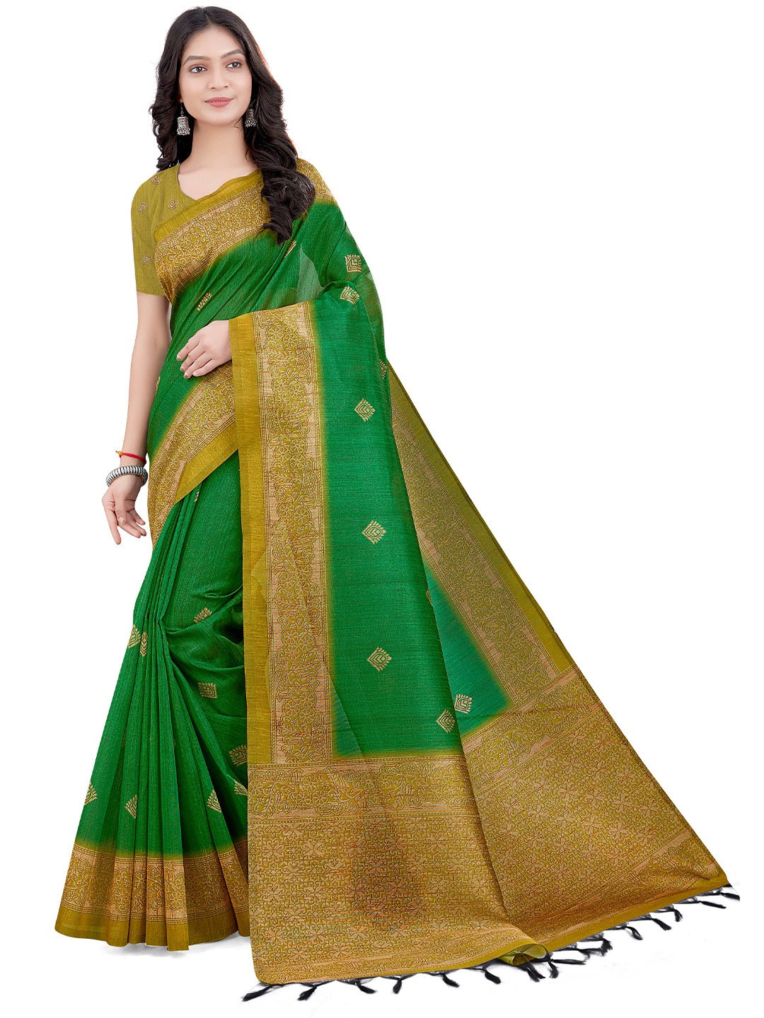 

Mitera Printed Art Silk Bhagalpuri Saree, Green