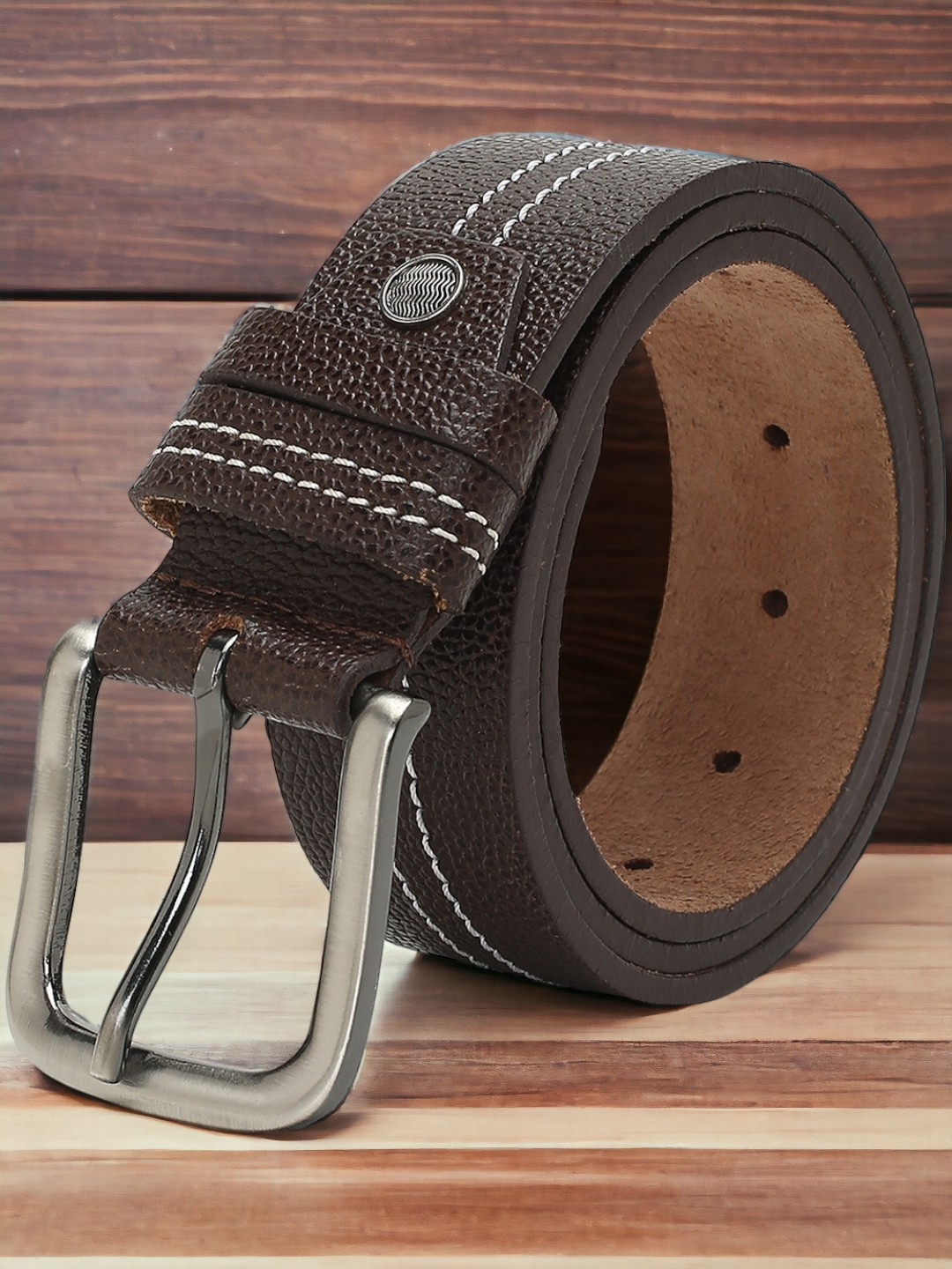 

CRUSSET Men Textured Leather Belt, Brown