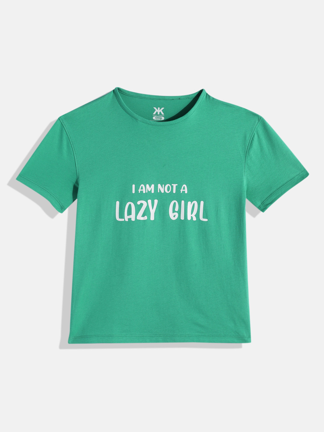 

Kook N Keech Teens Girls Typography Printed Boxy Pure Cotton T-shirt, Green