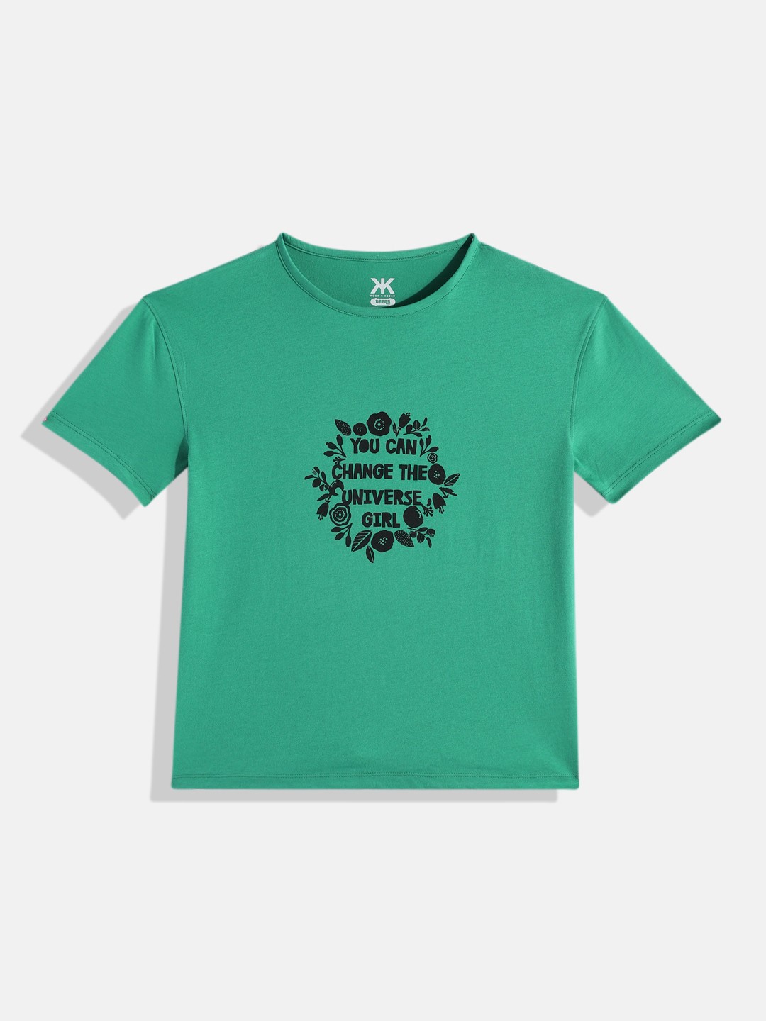 

Kook N Keech Teens Girls Typography Printed Boxy Pure Cotton T-shirt, Green