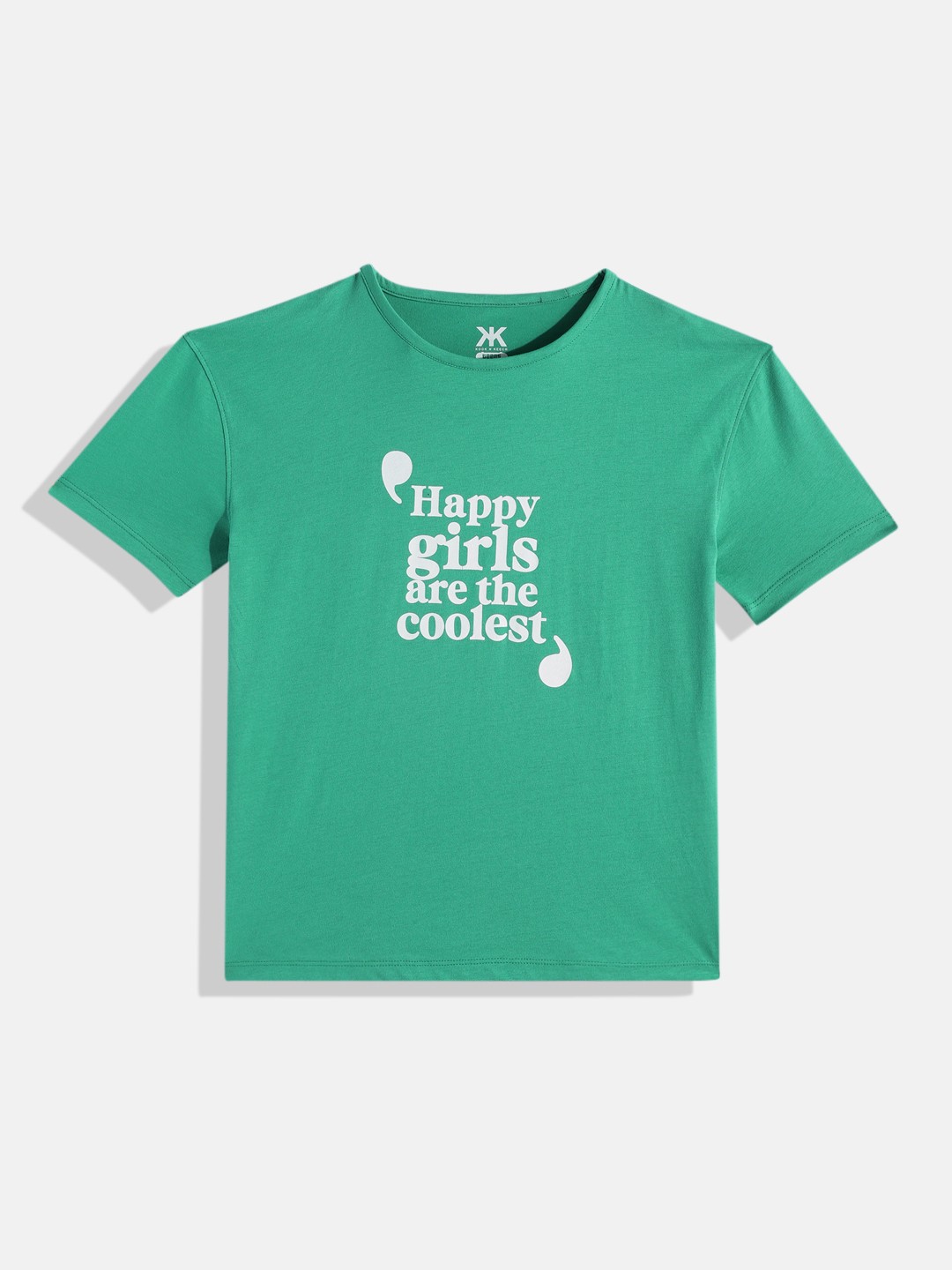 

Kook N Keech Teens Girls Typography Printed Boxy Pure Cotton T-shirt, Green