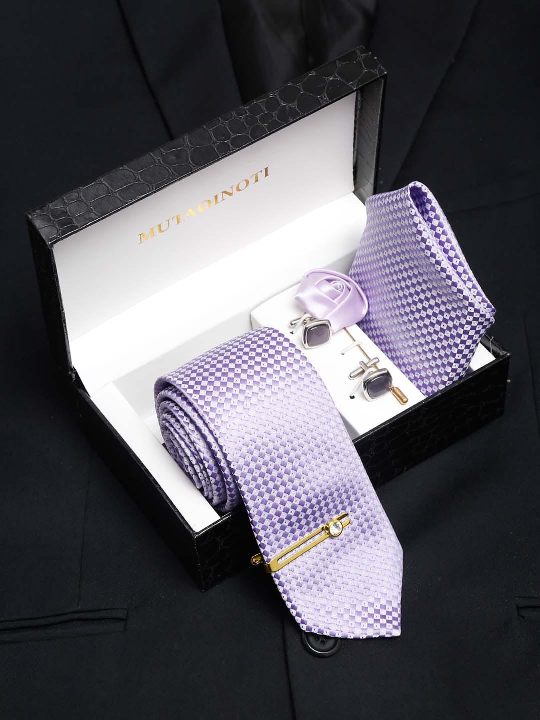 

MUTAQINOTI Men Silk Necktie Accessory Gift Set, Purple