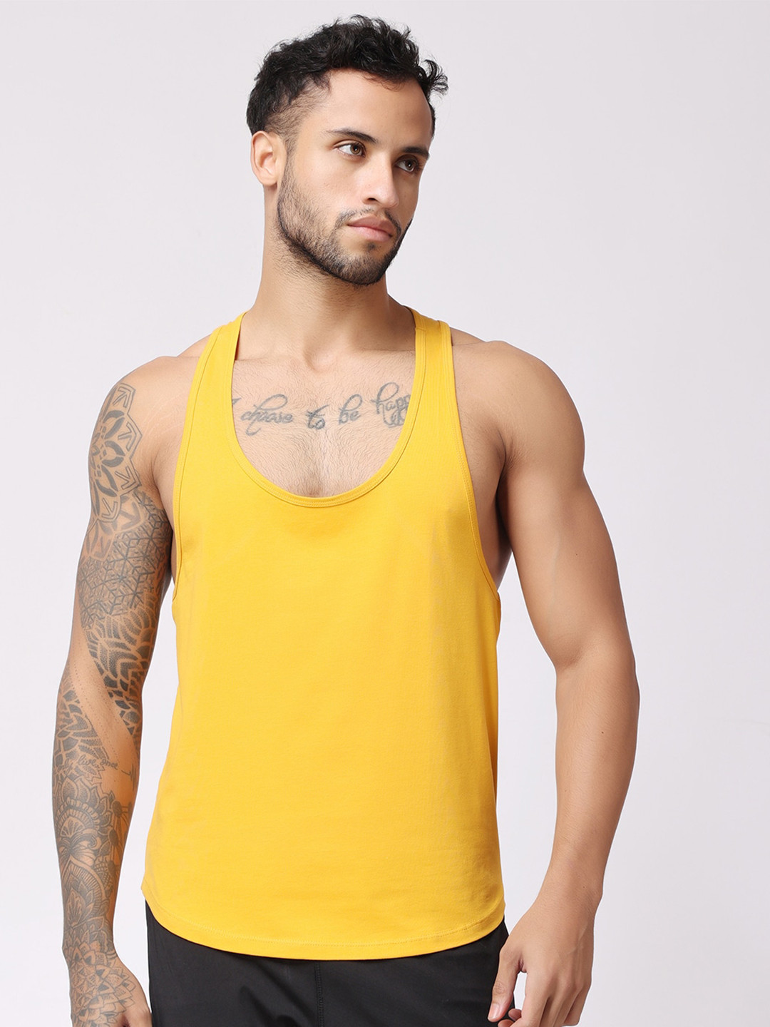 

The Label Bar Scoop Neck Cotton Sports Tank Vest, Yellow