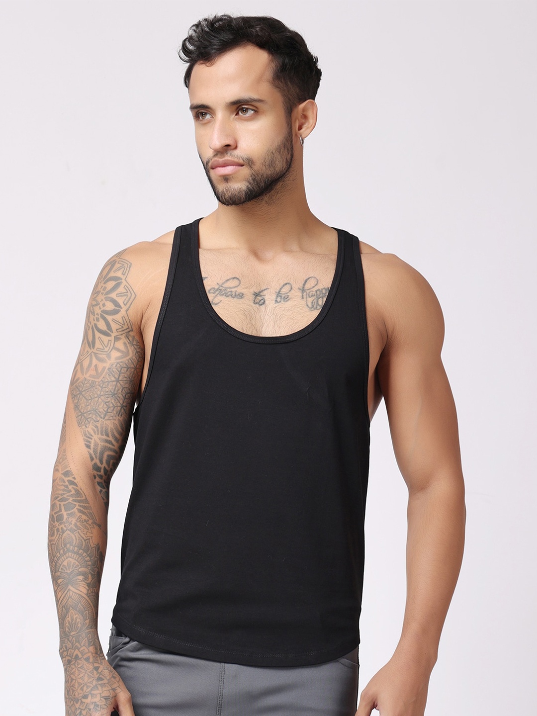 

The Label Bar Round Neck Sleeveless Cotton T-shirt, Black