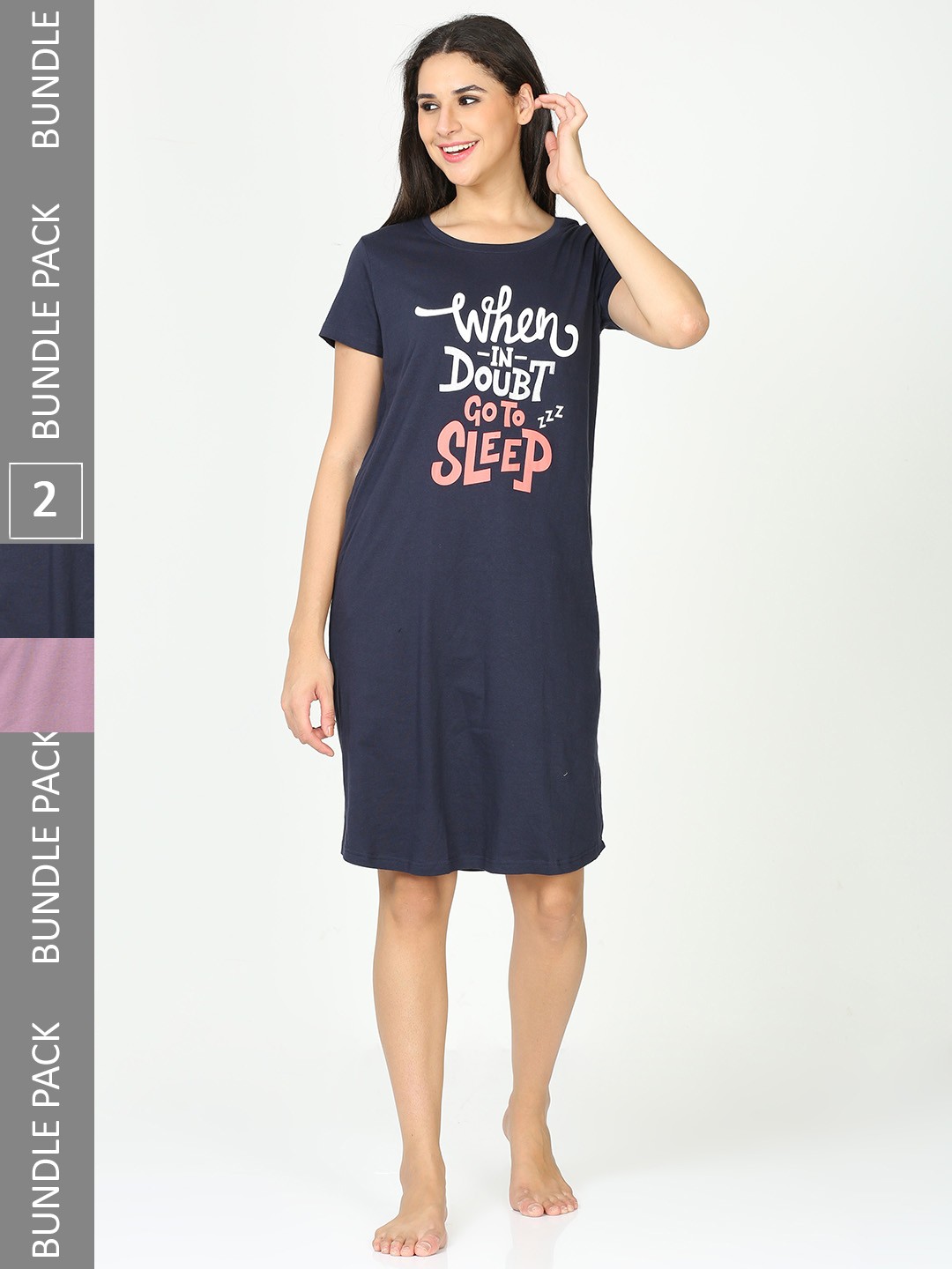 

9shines Label Pack Of 2 Typography Printed Pure Cotton Nightdress, Lavender