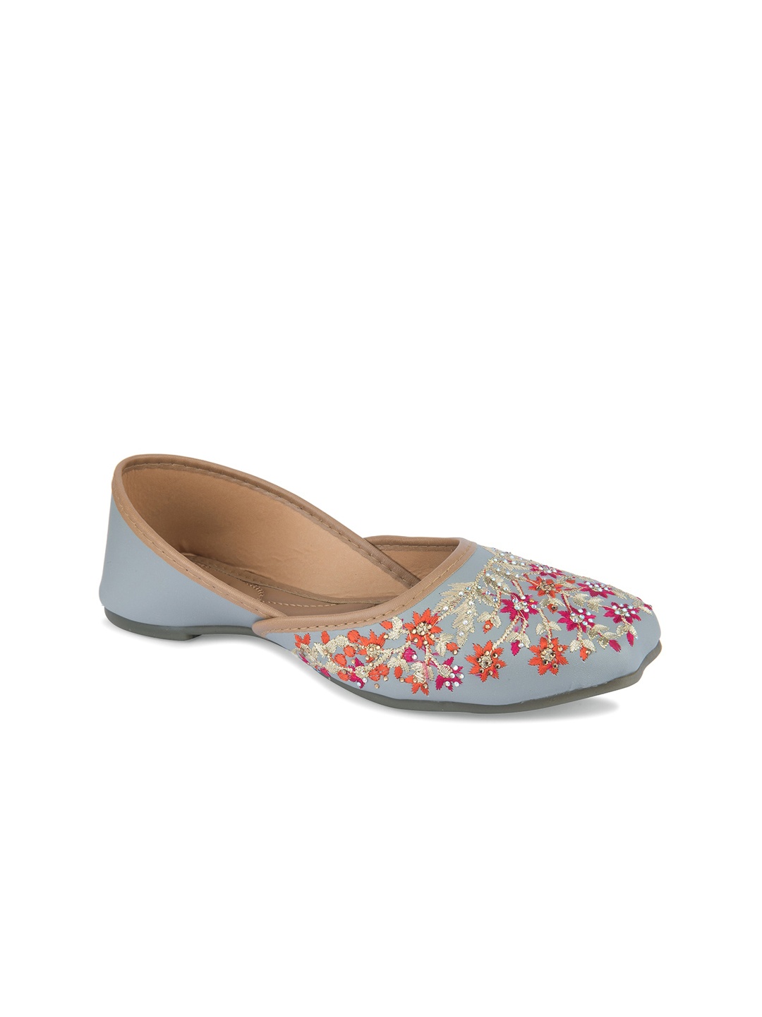 

DESI COLOUR Women Ethnic Embellished Velvet Mojaris, Grey