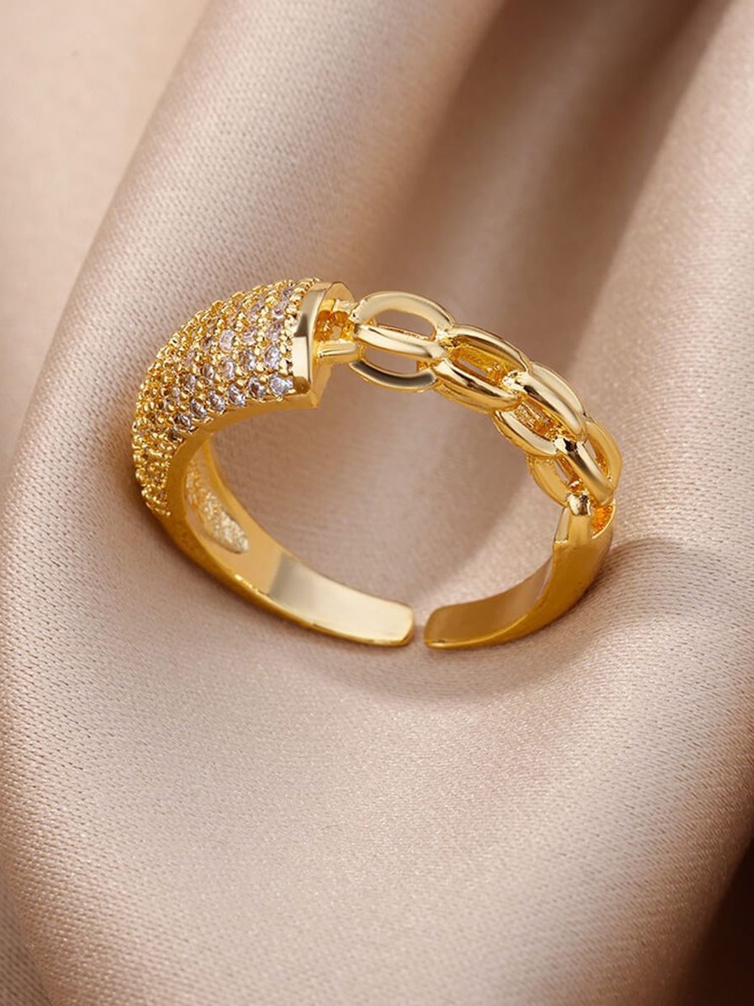 

ZIVOM Gold-Plated CZ Studded Adjustable Finger Ring