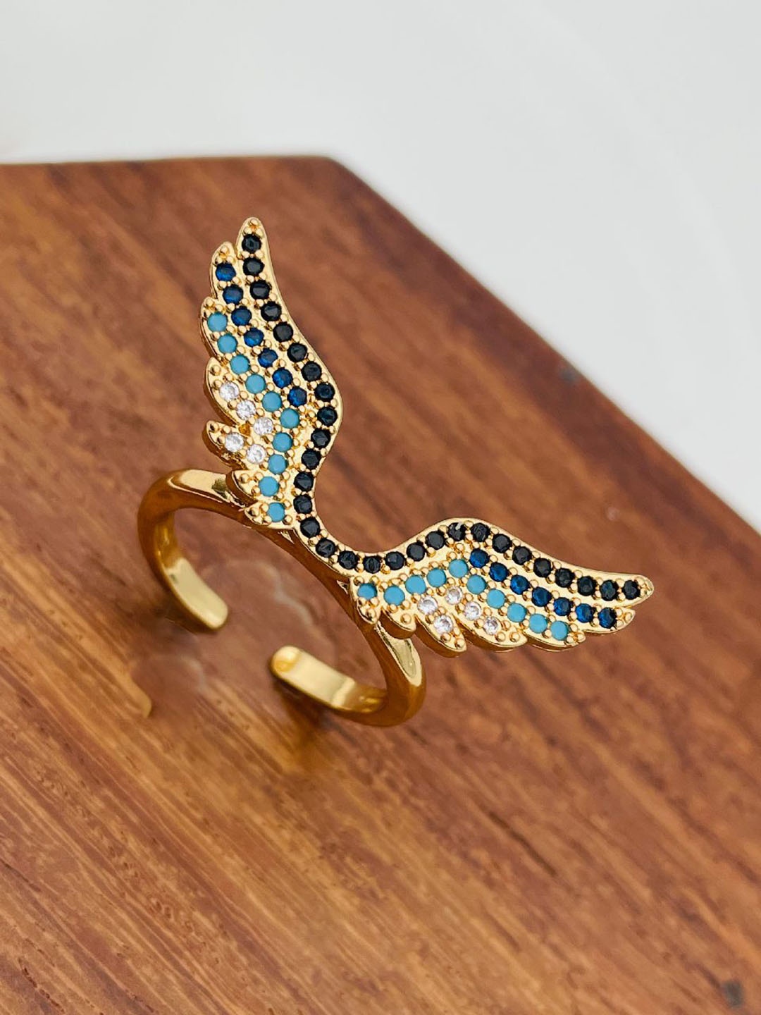 

ZIVOM Gold-Plated American Diamond Studded Adjustable Finger Ring